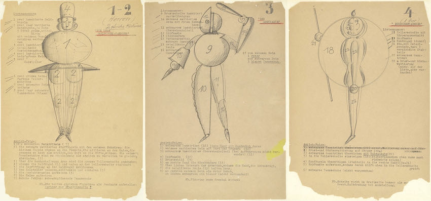 Sketches and movement studies for Das Triadisches Ballett, by Oskar Schlemmer, late 1910s | Article on ArtWizard